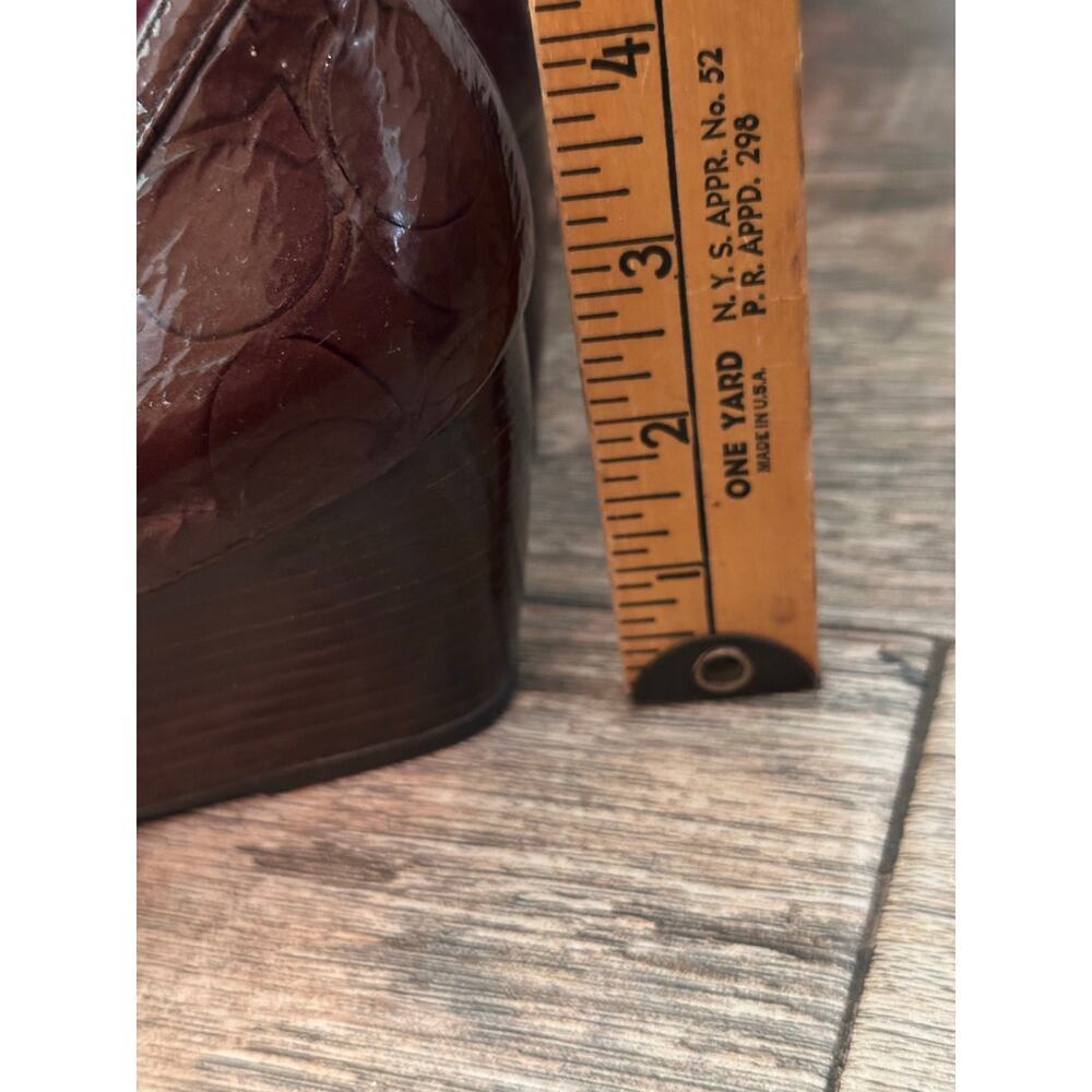 Coach Women's Brown Patent Leather JAYDEN PEEPTOE Wedge Pumps Heels Size 8 - Picture 9 of 13